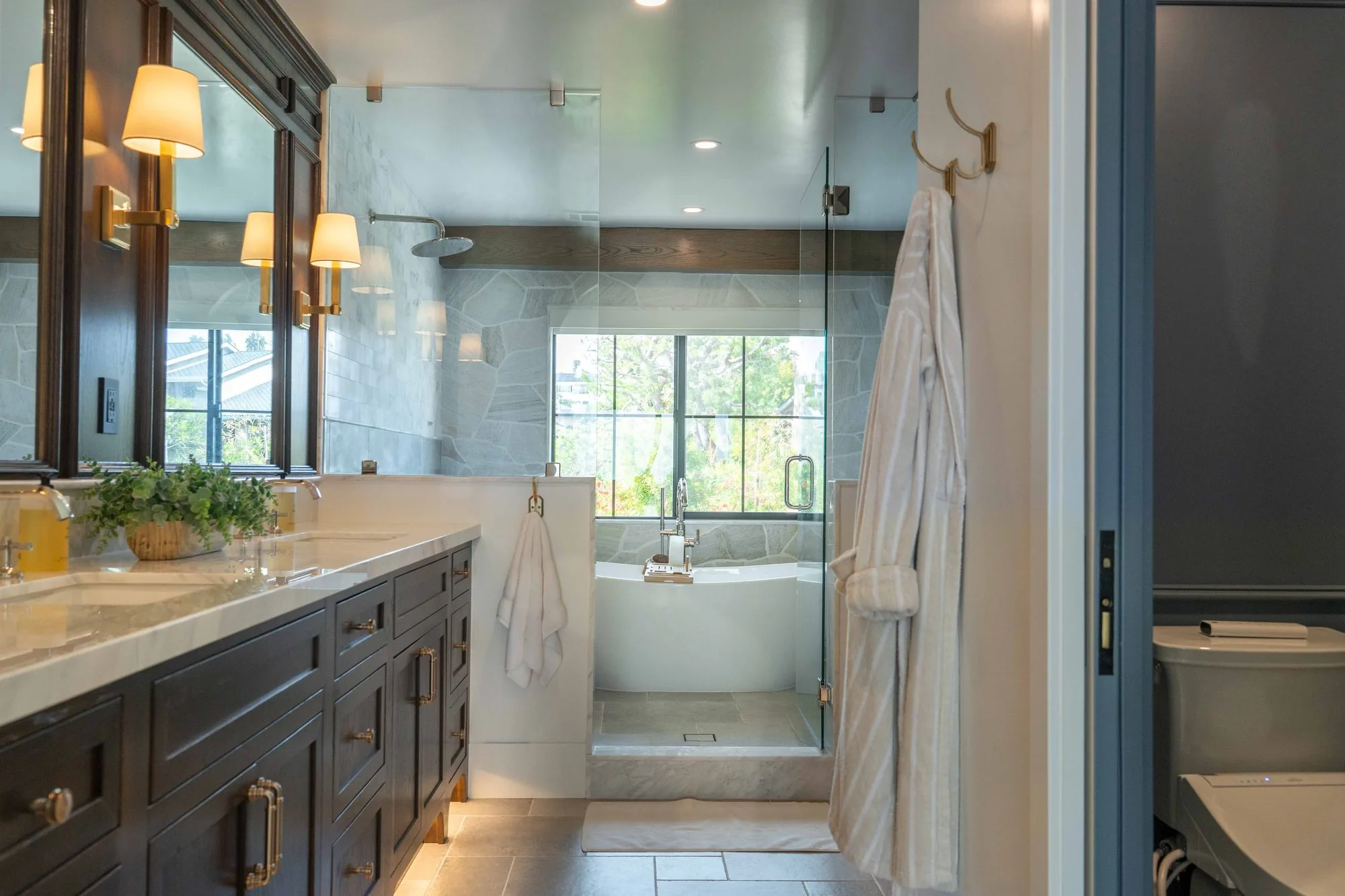 Primary bathroom remodel with tile and custom vanity — La Jolla remodel